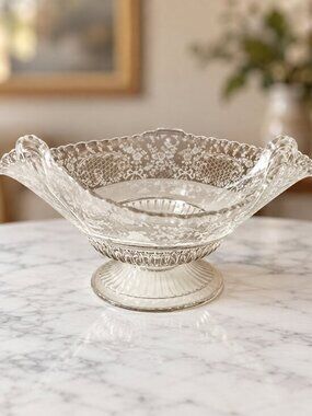 Cambridge Glass Minerva 12” Two-Handled Crystal Pedestal Fruit Bowl 1930s